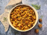 Gratin de courge butternut aux champignons, jambon cru et cantal