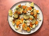 Pommes de terre au four, concombre et saumon fumé