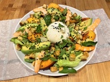 Salade de crevettes, avocat, nectarine et burrata