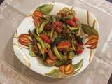 Tagliatelles d'aubergines, courgettes et tomates cerises au parmesan et basilic