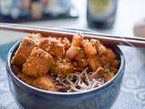 Pâtes soba au tofu fumé et petits navets