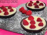 Tartelettes cacao, chocolat blanc et framboises