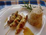 Yakitori de poulet au curcuma riz basmati et gâteau potiron