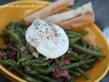 Haricots verts carbonara et oeuf poche