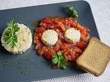 Poêlée tomate chèvre et mousse de chocolat blanc aux fraises