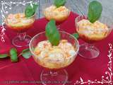 Verrines mousse de poivrons jaunes, tomates et crevettes