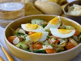 Salade de pommes de terre aux haricots verts et oignons caramelises