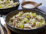 Tagliatelles a la fondue de poireaux et au bacon