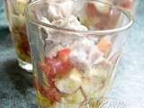 Tomate mozzarella et rillette de thon en verrine