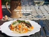 Cocos de Paimpol au vin blanc, bar poêlé et pistou