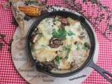 Gratin de poulet au Maroilles, pommes de terre, champignons, noisettes