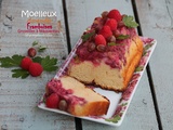 Moelleux aux amandes, chocolat blanc, framboises et groseilles à maquereau