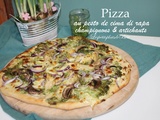 Pizza au pesto de cima di rapa, champignons et artichauts