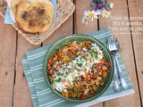 Salade de poivrons à la féta et aux amandes et pains plats au zaatar