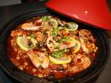 Tajine de dos de cabillaud aux crevettes poivrons fenouil