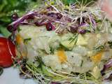 Tartare de dorade mangue avocat gingembre aux herbes fraiches