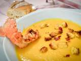 Velouté de potimarron, croutons et langoustine