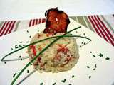 Risotto poivron-chorizo-calamar et sa chips de chorizo