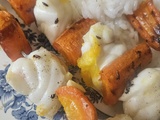 Brochettes de lotte aux carottes rôties à l’orange