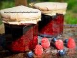 Confiture bicolore oblique, framboises et myrtilles