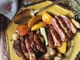Magret de canard aux pommes du verger & sauce réduite au miel de nigelle