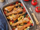 Cuisses de poulet au four, tomates et courgettes