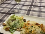 Lasagne aux crevettes, sauce blanche et fromages