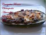 Courgettes farcies chénopodes feta amandes lardons