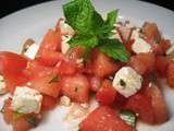 Salade de melon d'eau, tomates et feta