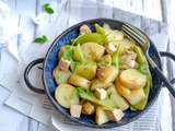 Wok de pommes de terre de primeur, pois gourmands et tofu à l’asiatique