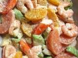 Salade agrumes, avocat crevettes