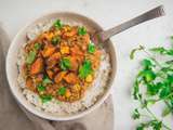 Dahl de lentilles corail à la patate douce et maïs