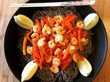 Wok de nouilles soba, crevettes sauce Teriyaki