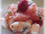 Verrines pamplemousse, crevettes et framboises