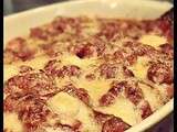 Gratin de gnocchis - tomates origan & saucisses fumees