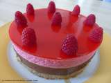 Bavarois framboises / chocolat sur biscuit aux amandes et noisettes