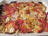  Gratin  de tomates et courgettes du jardin , riz et thon