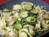 Mafaldine aux courgettes, petits pois et lardons