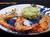 Gambas grillées et tartare de légumes et fruits