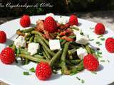 Salade haricots verts, féta, lardons et framboises