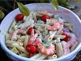 Salade pâtes, avocat, crevettes