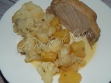 Échine de porc rôtie au four et a purée de chou fleur