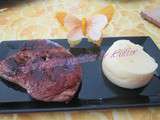 Tranches de gigot au miel, moutarde et thym