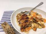 Gratin butternut, patates douces, poulet, champignons