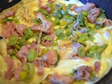 Omelette au poireau, jambon et gruyère