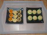 Canapés feuilletés de patate douce, houmous-concombre et purée d'amandes-feuilles de blettes et canapés concombre-houmous