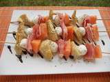 Brochettes melon jambon artichauts