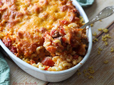 Gratin de pâtes aux merguez & cheddar