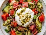 Salade de pastèque, burrata et pesto de menthe