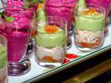 Verrine aux deux mousses, avocat et crevettes